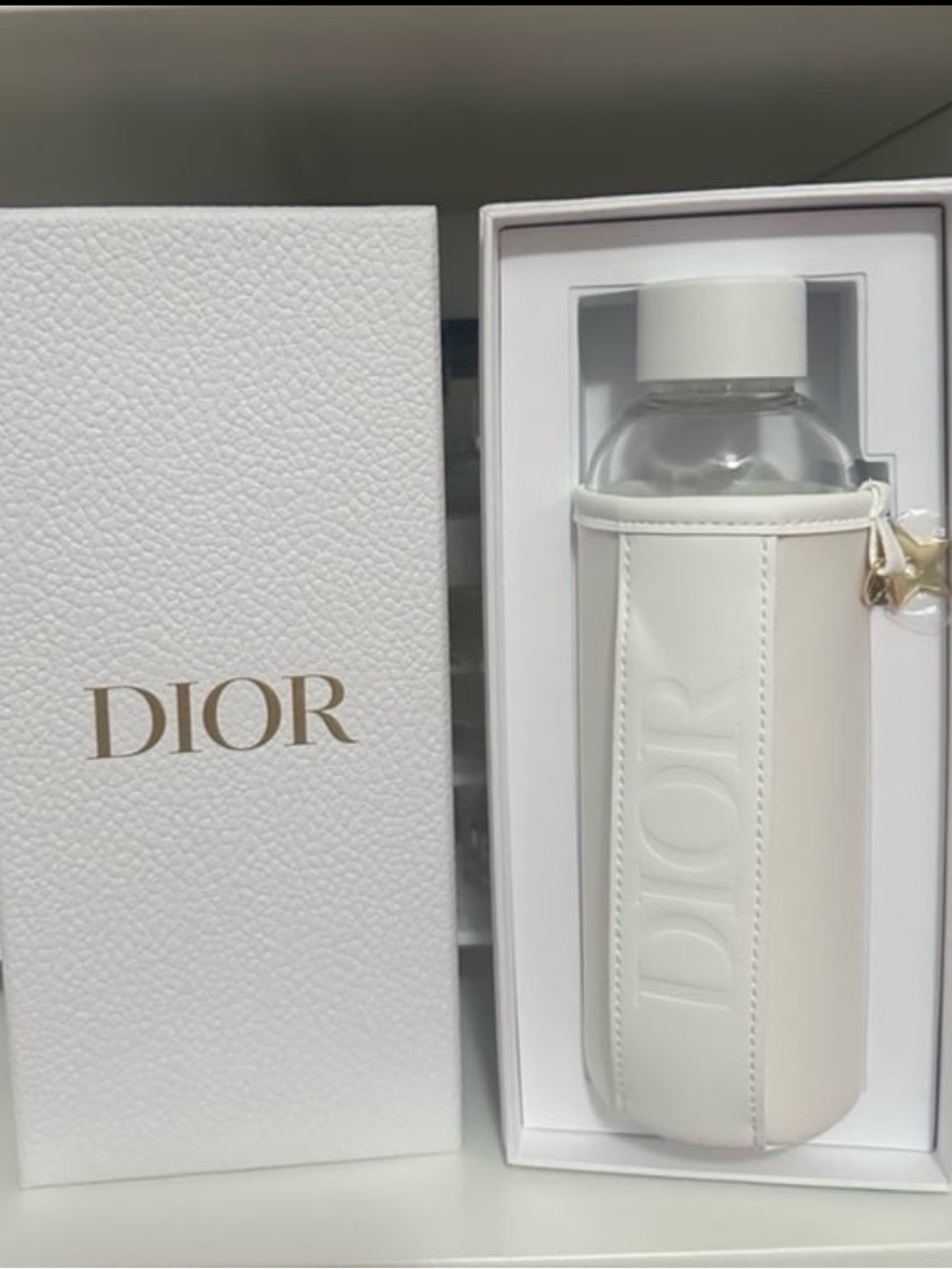 DIOR Glass water bottle leather sleeve NEW